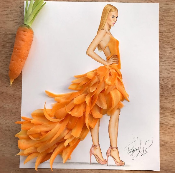 Вкусная мода: художник из Армении создает модные эскизы платьев из еды (фото)