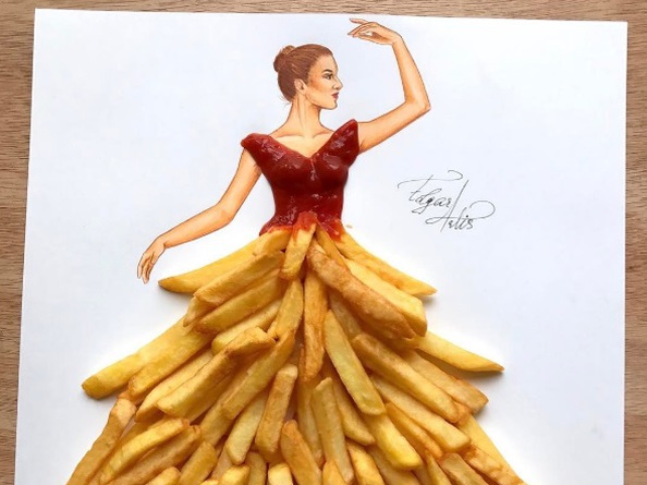 Вкусная мода: художник из Армении создает модные эскизы платьев из еды (фото)